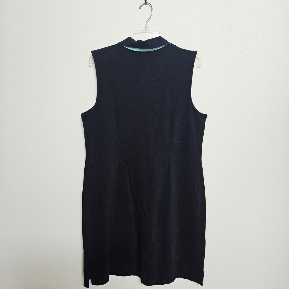 Talbots Womens XL Navy Blue Sleeveless Polo Dress Pique Knit Aqua Trim Sporty - Picture 2 of 8